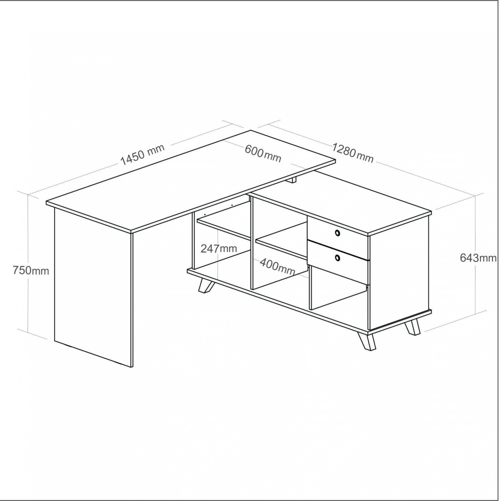 ARTANY Office Desk +Side Cupboard 145x128x75 Cm