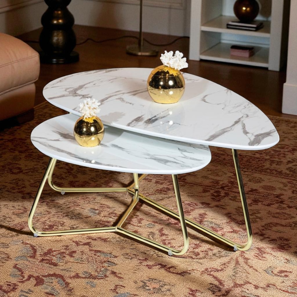 Gueridon  White maarble gold G-456